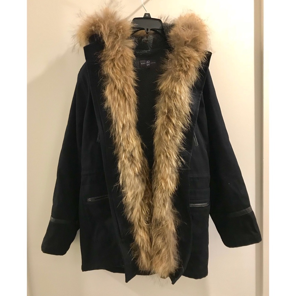 Happy Goat Lucky Adriana Fur Trimmed Coat